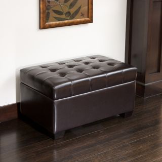 Luxurious Design Tufted Espresso Brown Leather Storage Ottoman Bench