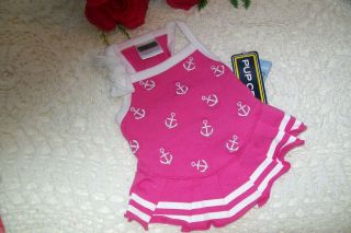 Pink Anchor Pleat Dog Dress XXS XS s M Pup Crew New Pet Clothes