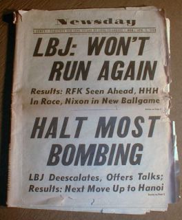 1968 Newsday Newspaper President Lyndon B Johnson Sayshe WonT Run
