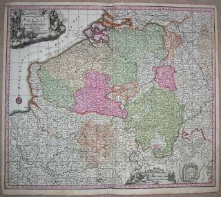 1740 Seutter Map Belgium Flanders Luxembourg Rhein