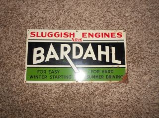 Vintage Bardahl Gas Oil Tin Metal Sign Decent Condition 