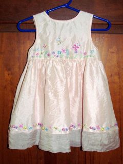 Girls 12 M LYDIA JANE Pink SILK Embroidered Dress Flowers Butterflies