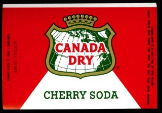 Vintage 50s 60s Canada Dry Paper Label Cherry Soda