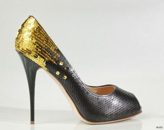 New $1580 Giuseppe Zanotti Black Gold Sequences Platforms Heels Shoes