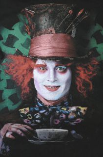Mad Hatter Mens Large Black T Shirt Johnny Depp Alice in Wonderland