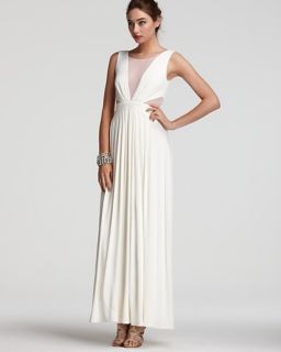 New BCBG Magdalena White Sheer Cutout Jersey Gown XXS $348