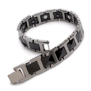 Black Silver Tungsten Magnetic Hematite Mens Bracelet 8 B386