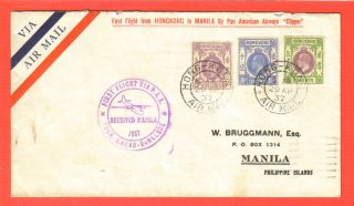 16A 1st Flight Hong Kong to Manila Apr 29 1937 Printed Envelope