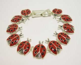 Silver Red Black Lady Bug Ladybug Theme Link Magnetic Bracelet