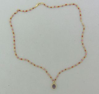 Mallary Marks Sugar Spun 22K and 18K Gold Sapphire Coral Necklace