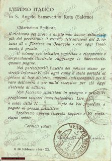 1942 Mercato San Severino SA Autografo Carmine Manzi