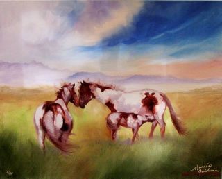 Marcia Baldwin Pinto Horse Family Landscape Canvas Only 50 Made