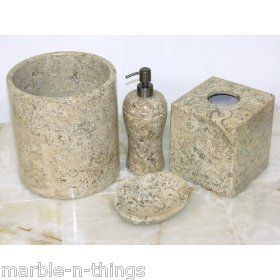 Stone Fossil Marble Bathroom Accessory Set Vanity 4pcs