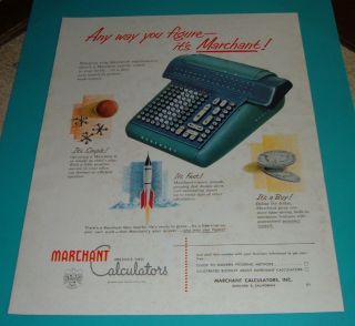 1954 Print Ad Marchant Calculators Space Rocket Fast Mercury Dimes