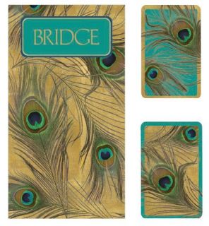 Caspari Peacock Bridge Card Gift Set w 2 Score Pads Playing Cards