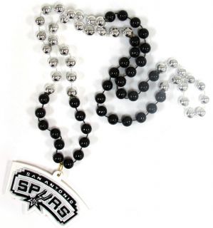 San Antonio Spurs Mardi Gras Beads with Medallion Necklace NBA