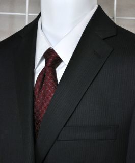 MARC ANTHONY Two Button Suit Wool Black Self Stripe Slim Fit Euc Mens