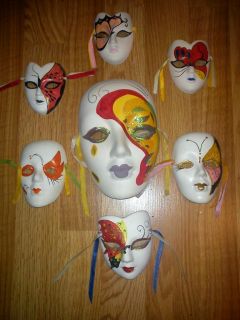 Ceramic Mardi Gras Wall Face Masks Lot of 7