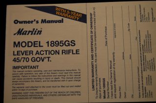 Marlin Model 1895GS Lever Action Rifle 45 70 GovT Owners Manual 2 02