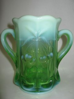 Green opalescent glass Cherry and cable pattern spooner vase dish