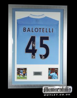 Hand Signed Mario Balotelli Man City Shirt Framed with COA Manchester