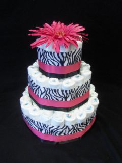 pink zebra Modern 3 tier Diaper Cake baby shower unique gifts