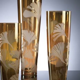 Unique Art Glass Tall Ginko Vases Matching Set of 3