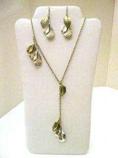 SEVENTH LIFE LEAVES NECKLACE AND EARRING SET GOLD SILVER NEW GORGEOUS
