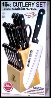 Masterchef 15pc 7 Santoku Knife Wooden Block Steak Cutlery Set NEW