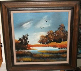 Matson Marsh Birds Landscape Oil on Canvas Painting