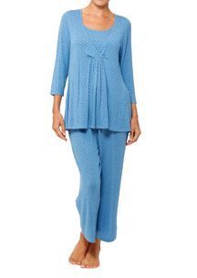 Womens Maternity Motherhood Nursing Pajama Set Shirt Pants Blue