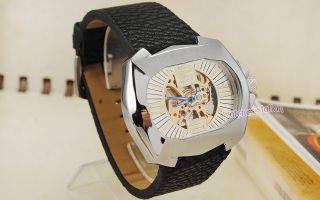 Mature Men Heavy Square Steel Gold Skeleton Automatic Watch Large Goer