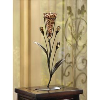 Leopard Printed Lily Flower Tealight Holder Great Gift Iron Glass