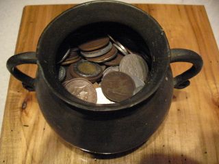 ASIAN TYPE SOLID BRONZE POT WITH HANDLES 4 POUNDS OF OLD WORLD FOREIGN