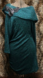 Maurices Speckled Teal Green Black Sequins Tunic Cowl Neck Knit Top 1x