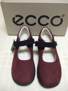 Ecco Girl Burgandy Suede Mary Janes Shoes New 10 11 13
