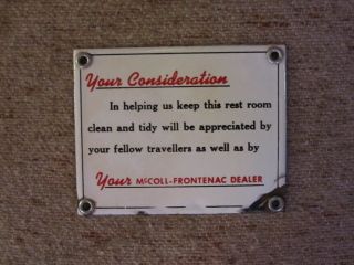 McColl Frontenac ( Red Indian ) Oil Co. porc. RARE, Restroom sign