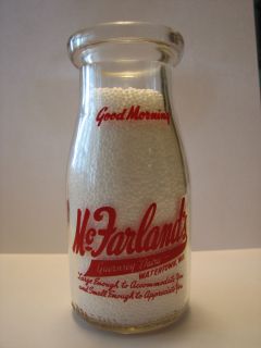 McFarlands Dairy 1 2 Pint Pyro Milk Bottle Watertown Wisconsin Wisc