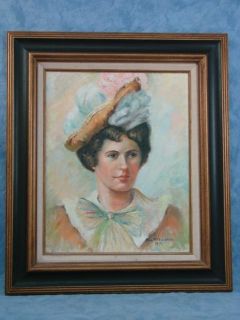 Portrait of Woman Painting McLachlan 1971 Vintage Hat Lady Pastel