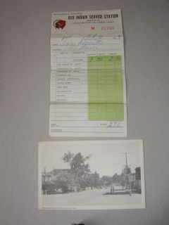 INDIAN ORIGINAL POSTCARD AND SERVICE STATION RECEIPT McCOLL FRONTENAC