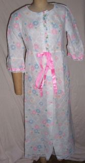 1960s 70s Long Quilted House Lounging Robe Sz 16 Pink Blue Floral w