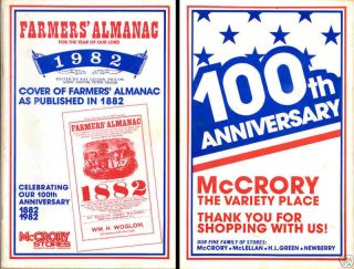 McCrory Stores Farmers Almanac 1982