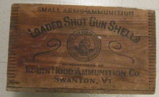 Rare ROBIN HOOD Ammunition Co Wooden Shotgun Shell Box Robinhood Black
