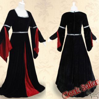 Medieval Black Velvet Dresses Red Silk Wedding Gown Dance Dress