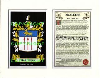Mcaleese Heraldic Mount Coat of Arms Crest History