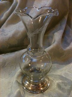 Vintage Cut Glass Bud Vase with Silver Plated Trim