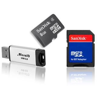 8GB Class 4 MicroSD Memory Card w USB Flash Card Reader Adapter