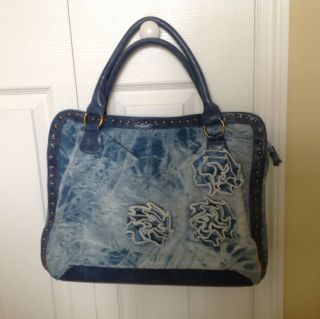 MELIE BIANCO Jenny Denim Flower Stud Large BAG BLUE Purse Handbag