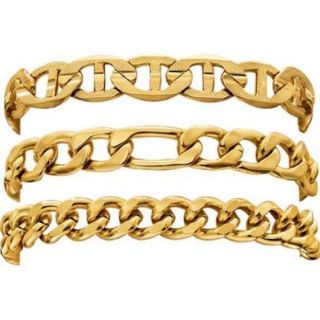 New Mens 14KGP Gold 3pc Bracelet Set Anchor Figaro and Curb Links