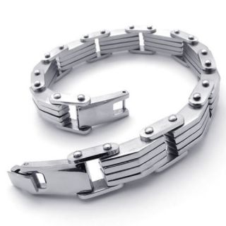 Silver Tone Stainless Steel Link Mens Bracelet Bangle 8 A20426